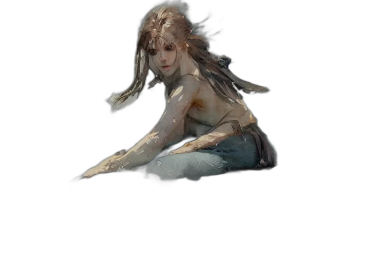 creature, hair, weapon, staff, concept art, fantasy art, watercolor, photorealistic transparent PNG cut-out