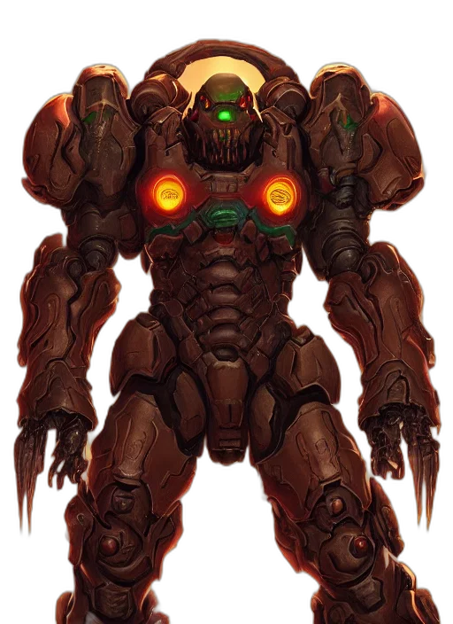 robot, weapon, concept art, comic book art, pixel art, fantasy art, red, doom transparent PNG cut-out