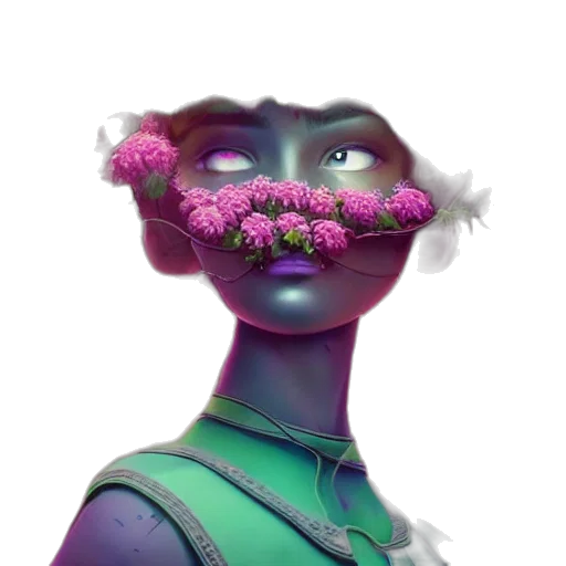 mask, face, crown, flower, concept art, fantasy art, 3d render, vaporwave transparent PNG cut-out
