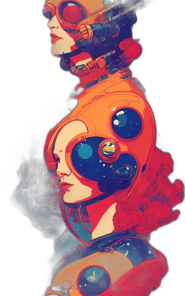robot, mask, face, dress, concept art, comic book art, pixel art, cyberpunk transparent PNG cut-out