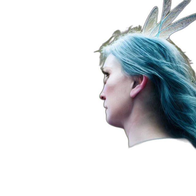 crown, face, mask, hair, vaporwave, concept art, 3d render, photorealistic transparent PNG cut-out