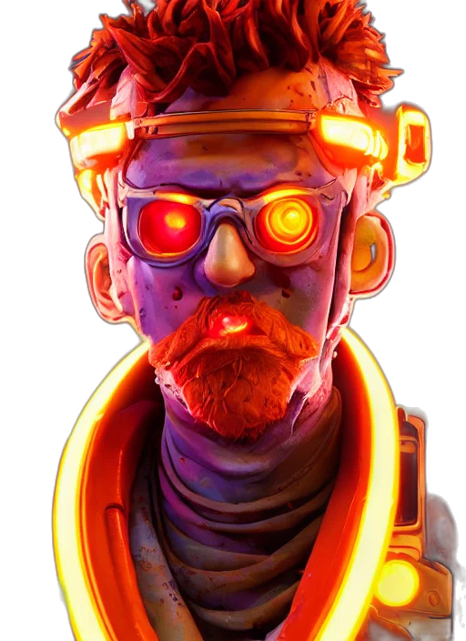robot, staff, face, mask, cyberpunk, concept art, 3d render, comic book art transparent PNG cut-out