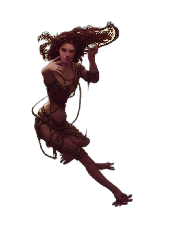 dress, hair, staff, creature, concept art, fantasy art, comic book art, pixel art transparent PNG cut-out