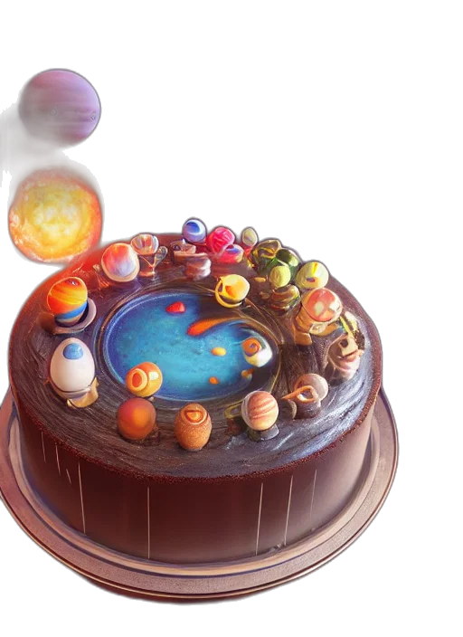 food, 3d render, outer space, cake transparent PNG cut-out