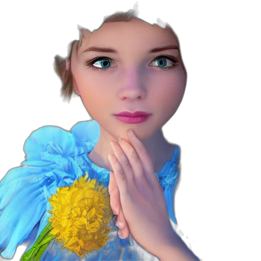 face, flower, crown, dress, 3d render, photorealistic, fantasy art, anime transparent PNG cut-out