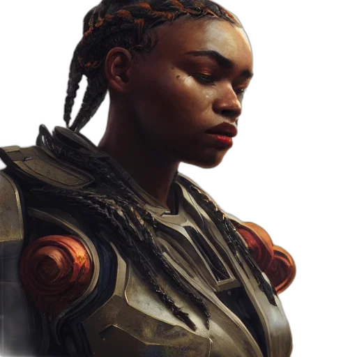 robot, face, weapon, concept art, photorealistic, cyberpunk, fantasy art, earth tones transparent PNG cut-out