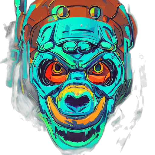 mask, face, robot, creature, concept art, 3d render, comic book art, cyberpunk transparent PNG cut-out