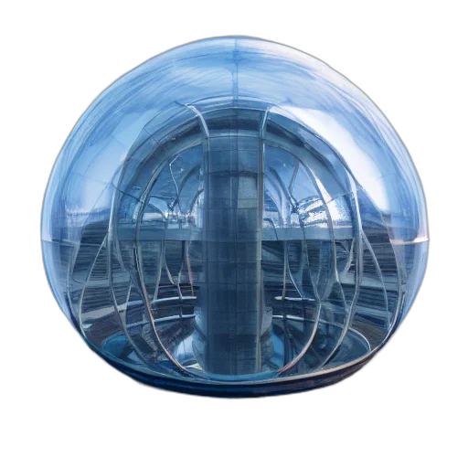umbrella, building, robot, 3d render, concept art, outer space, glass, arcology transparent PNG cut-out