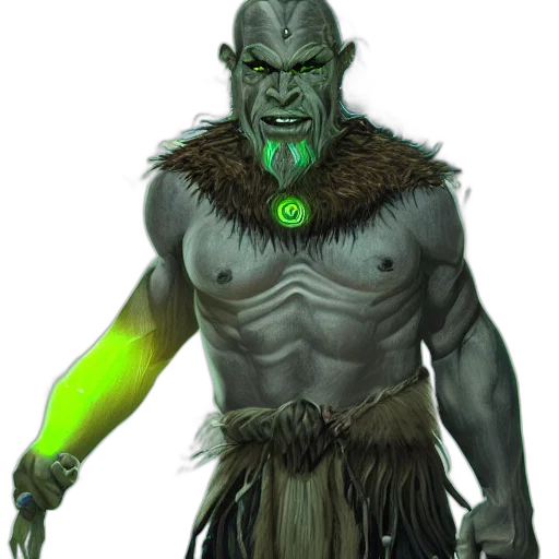 creature, staff, concept art, fantasy art, comic book art, 3d render, green, older transparent PNG cut-out
