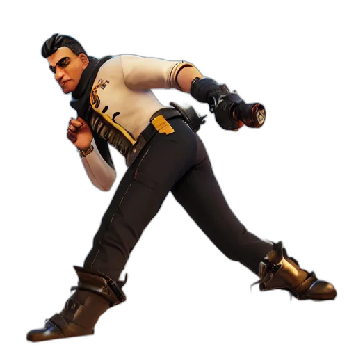 weapon, jacket, staff, face, concept art, 3d render, pixel art, golden transparent PNG cut-out