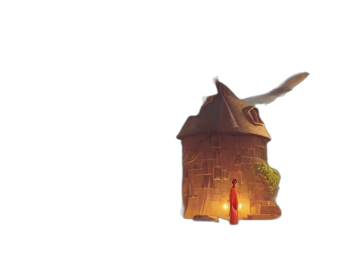 hat, building, dragon, bottle, concept art, 3d render, fantasy art, watercolor transparent PNG cut-out