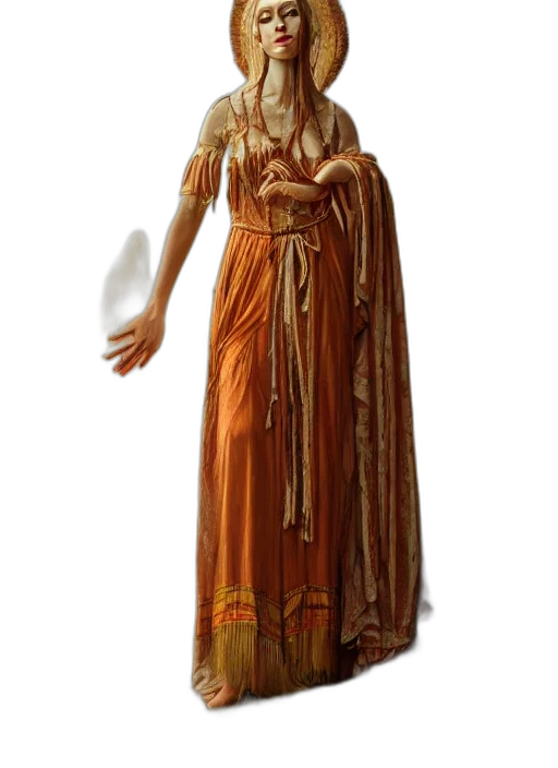 dress, staff, jewelry, mask, concept art, 3d render, fantasy art, photorealistic transparent PNG cut-out
