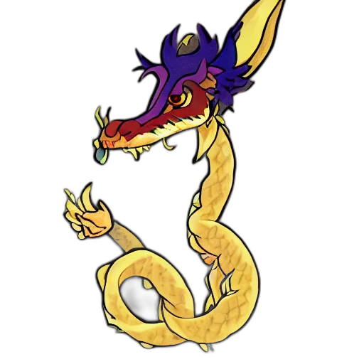 dragon, staff, creature, pixel art, concept art, fantasy art, cartoon, golden transparent PNG cut-out