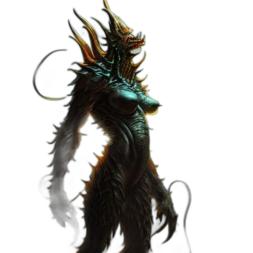creature, dragon, staff, mask, concept art, fantasy art, 3d render, comic book art transparent PNG cut-out