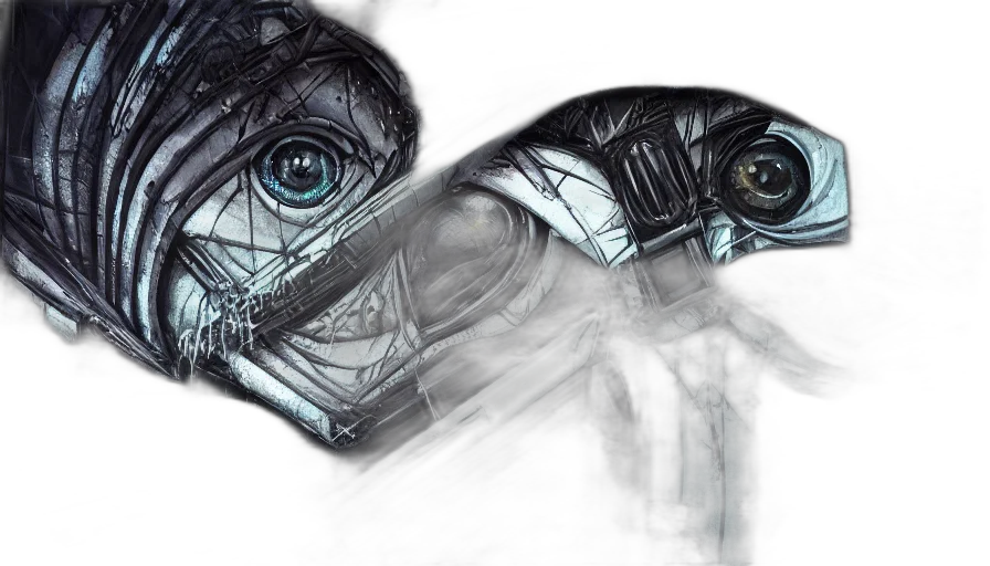 mask, face, robot, creature, concept art, comic book art, cyberpunk, photorealistic transparent PNG cut-out