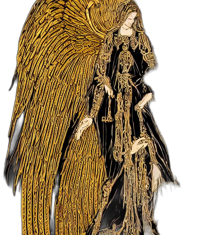 hair, staff, jewelry, dress, concept art, fantasy art, 3d render, golden transparent PNG cut-out