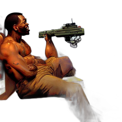 weapon, concept art, photorealistic, comic book art, 3d render, fire, carl, johnson transparent PNG cut-out