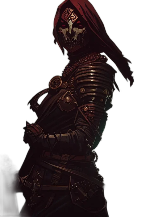mask, sword, staff, face, concept art, fantasy art, comic book art, photorealistic transparent PNG cut-out