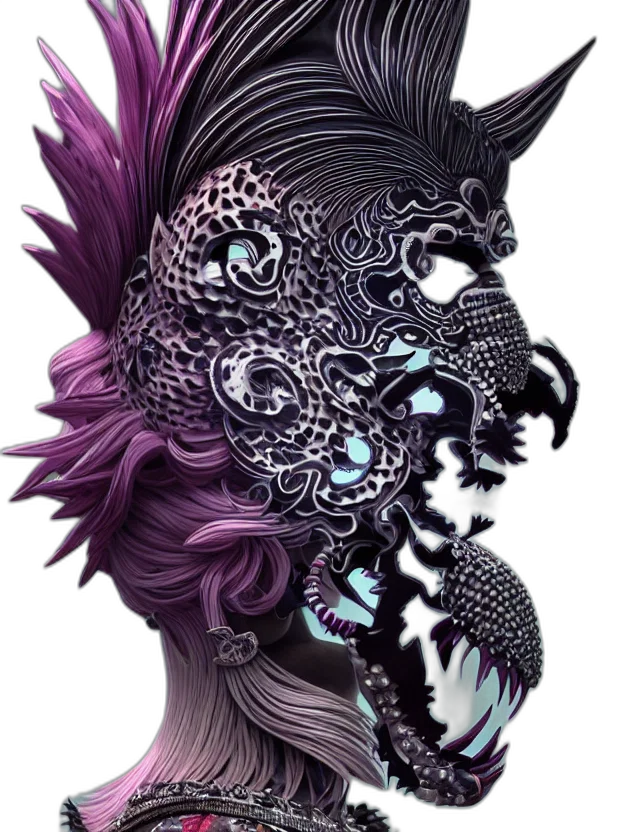 mask, dragon, face, crown, fantasy art, concept art, 3d render, cyberpunk transparent PNG cut-out