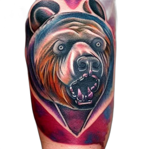 photorealistic, tattoo, style, man, bear, head, color, restoration transparent PNG cut-out