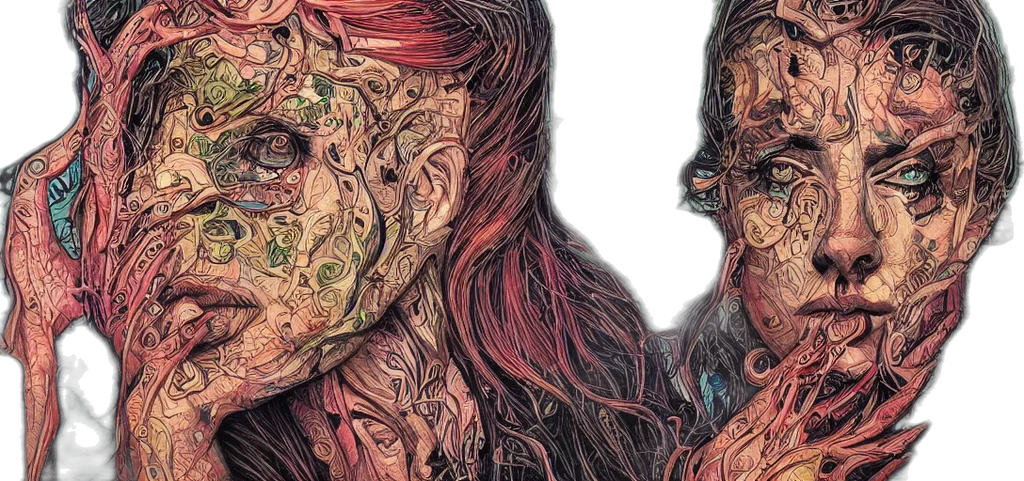 mask, face, comic book art, concept art, watercolor, cyberpunk, peripheral, abomination transparent PNG cut-out
