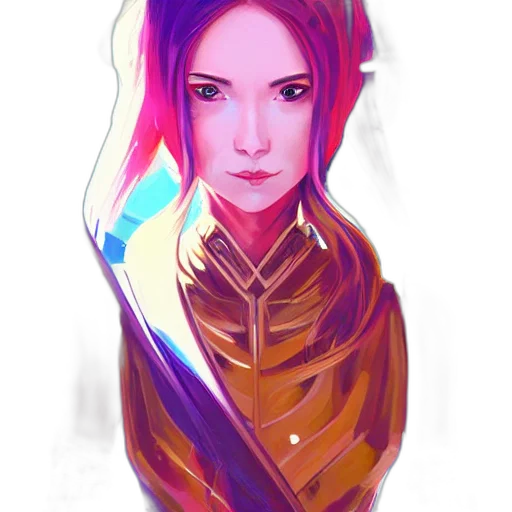 face, jacket, staff, fantasy art, cyberpunk, concept art, anime, colorful transparent PNG cut-out