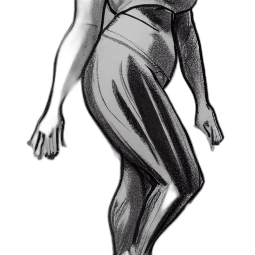 dress, creature, robot, comic book art, concept art, pencil sketch, cartoon, monochrome transparent PNG cut-out