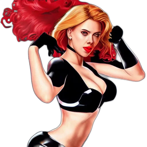 comic book art, cartoon, concept art, fantasy art, red, scarlett, johansson, black transparent PNG cut-out