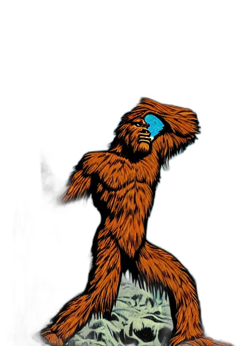 creature, animal, staff, comic book art, concept art, cartoon, pixel art, bigfoot transparent PNG cut-out