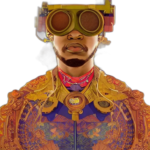 face, mask, jacket, staff, concept art, cyberpunk, comic book art, fantasy art transparent PNG cut-out