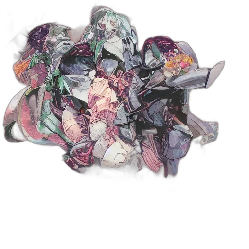 mask, crown, weapon, shoes, watercolor, concept art, vaporwave, fantasy art transparent PNG cut-out