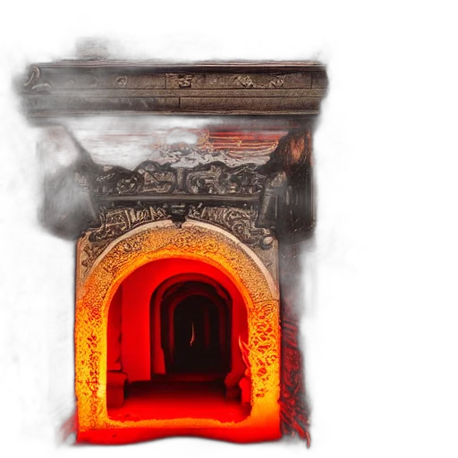mask, face, concept art, photorealistic, 3d render, fire, portal, hell transparent PNG cut-out