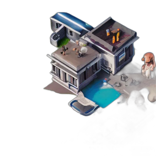 building, concept art, 3d render, pixel art transparent PNG cut-out