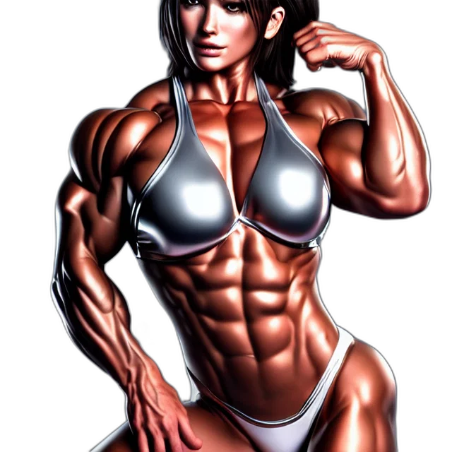 photorealistic, comic book art, concept art, 3d render, muscle, girl, chrome, highly transparent PNG cut-out