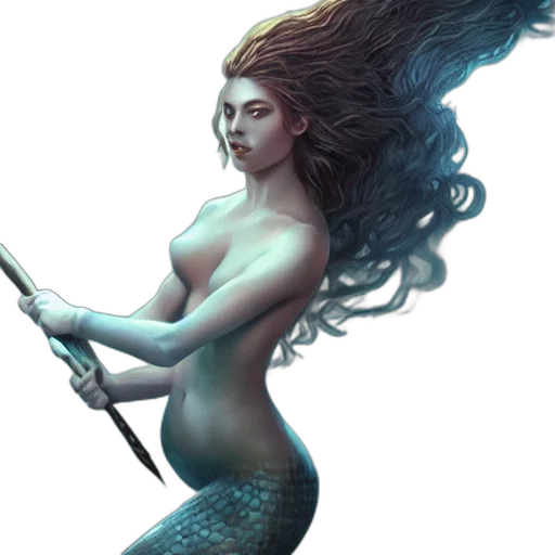 fantasy art, concept art, pixel art, comic book art, underwater, legendary, mermaid, emerging transparent PNG cut-out
