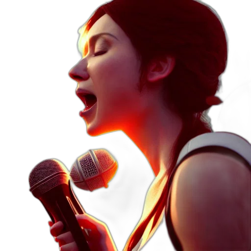 face, photorealistic, concept art, 3d render, cartoon, neon lights, woman, singing transparent PNG cut-out
