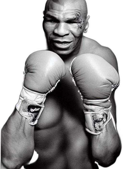photorealistic, portrait, mike, tyson, fried, chicken, boxing, gloves transparent PNG cut-out