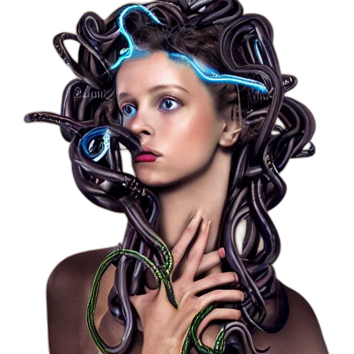 jewelry, robot, hair, mask, cyberpunk, concept art, photorealistic, 3d render transparent PNG cut-out