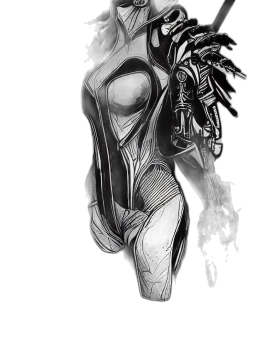 mask, dress, robot, weapon, concept art, comic book art, cyberpunk, fantasy art transparent PNG cut-out