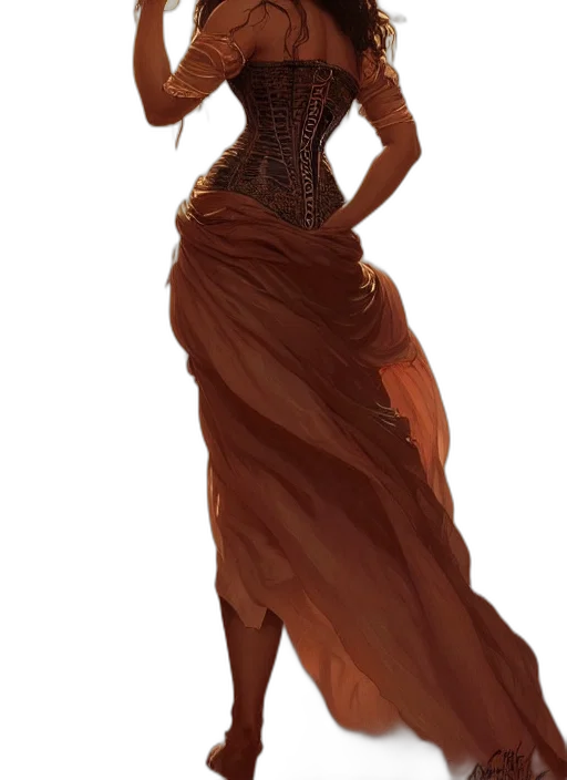 dress, concept art, fantasy art, photorealistic, comic book art, fire, earth tones, golden transparent PNG cut-out