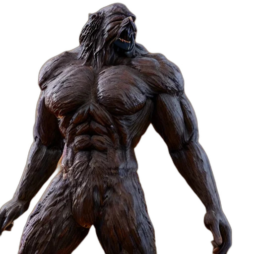 creature, animal, 3d render, concept art, photorealistic, wooden, sculpture, wolfman transparent PNG cut-out