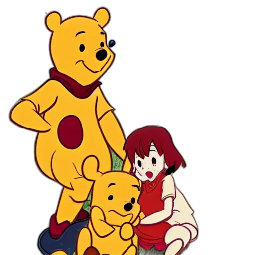 cartoon, anime, pixel art, concept art, forest, fire, winnie, pooh transparent PNG cut-out