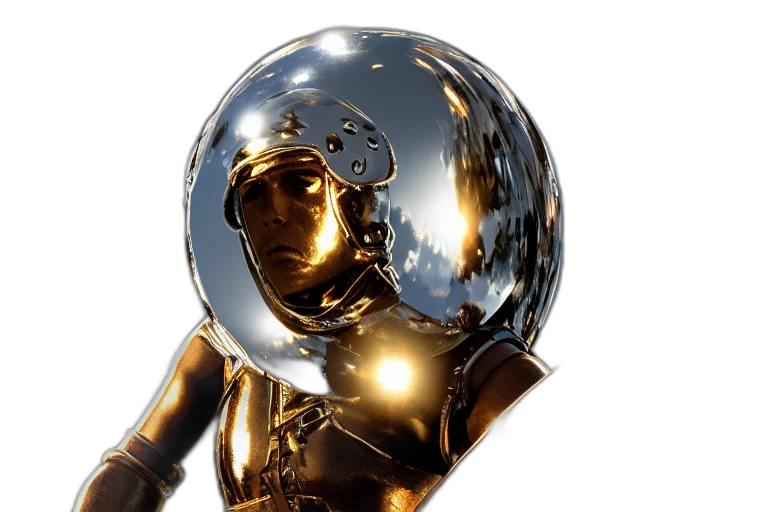 robot, staff, 3d render, concept art, outer space, warrior, chrome, reflect transparent PNG cut-out