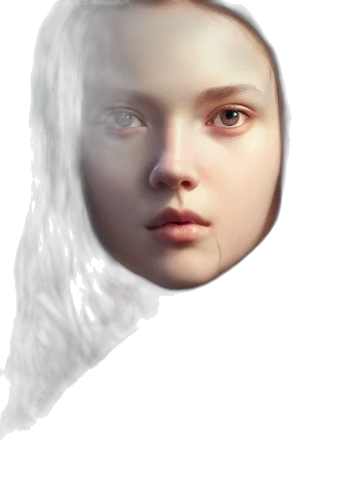 face, mask, crown, hair, photorealistic, 3d render, concept art, fantasy art transparent PNG cut-out