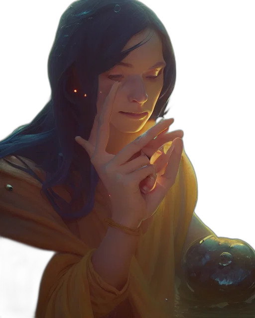jewelry, face, staff, dress, fantasy art, concept art, anime, photorealistic transparent PNG cut-out