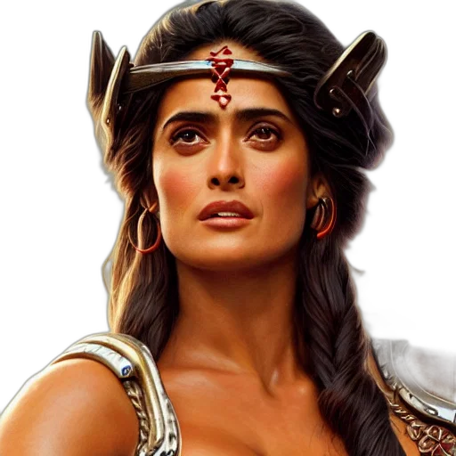 fantasy art, photorealistic, comic book art, concept art, portrait, salma, hayek, barbarian transparent PNG cut-out