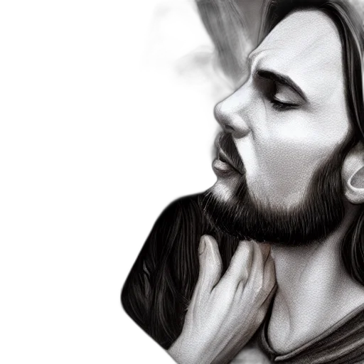 photorealistic, pencil sketch, fantasy art, cartoon, jesus, kissing, sensual, woman transparent PNG cut-out