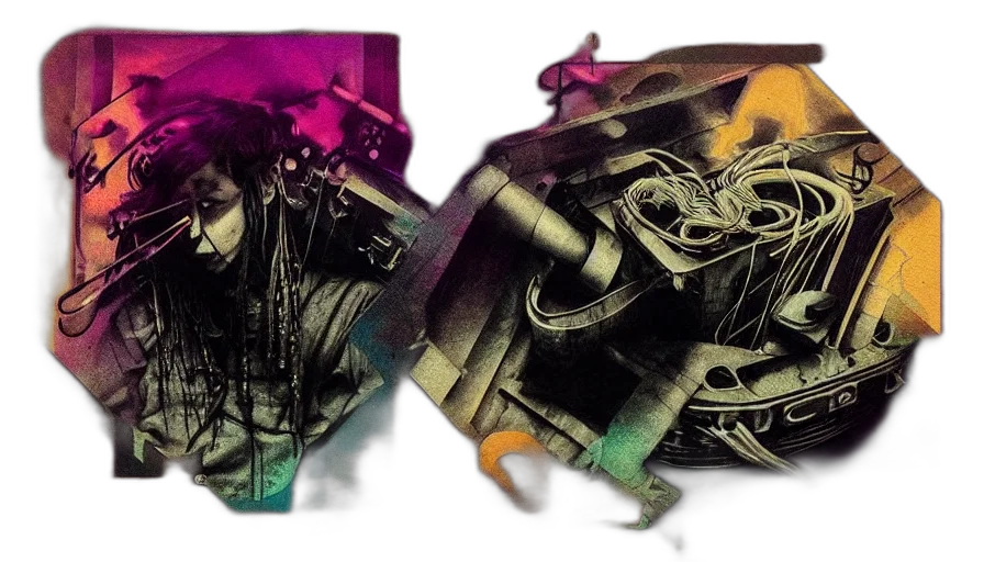 mask, comic book art, concept art, cyberpunk, watercolor, dark, colorful, monochrome transparent PNG cut-out