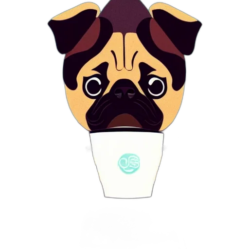 staff, cartoon, 3d render, pixel art, concept art, pug, drinking, coffee transparent PNG cut-out