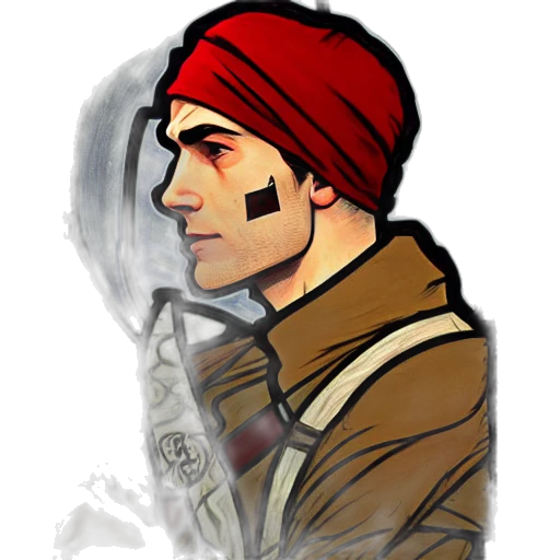 jacket, face, hat, concept art, pixel art, comic book art, fantasy art, red transparent PNG cut-out